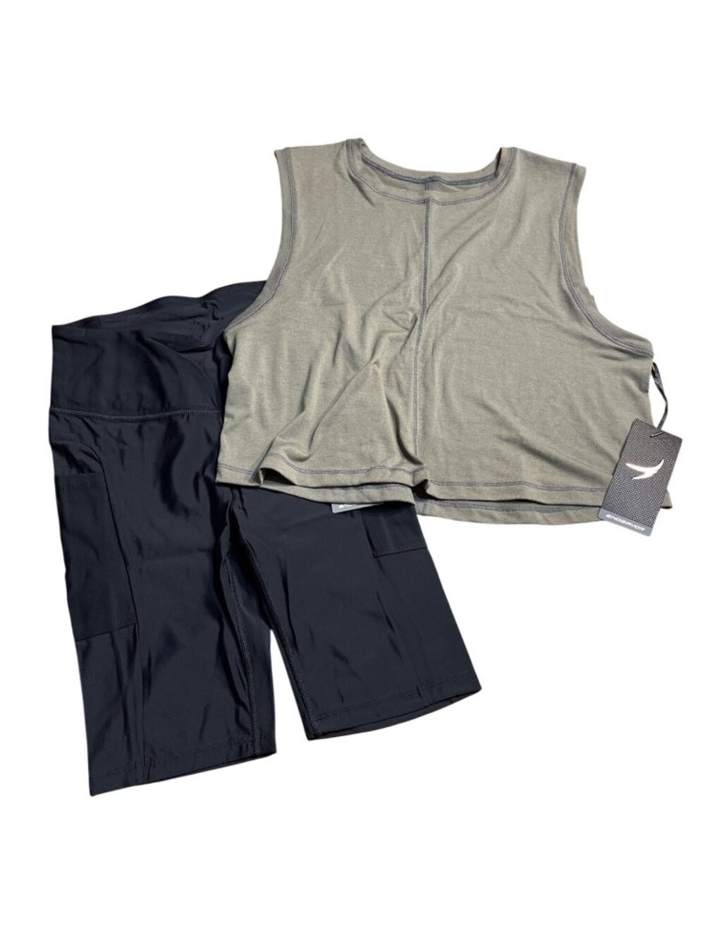 Endeavor Womens 2pc Activewear Set Tank & Shorts Size S Black Moss